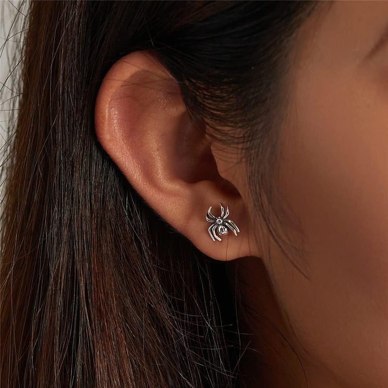 Dtja Vintage Spider Stud Earrings for Women Girls 925 Sterling Silver Hypoallergenic Halloween Small Animal Pet Cartilage Tragus Post Creative 3D Jewelry Unique Gifts for Friend - Image 2